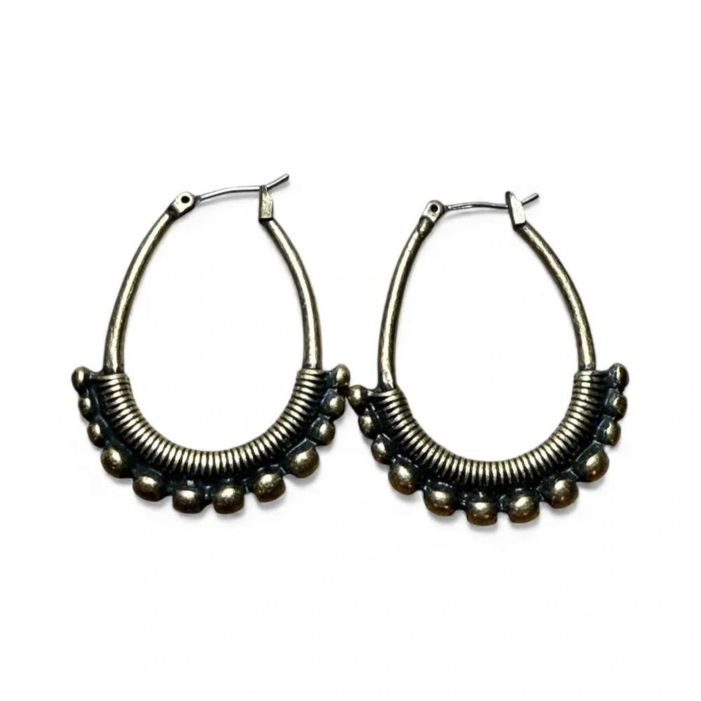 Lucky Brand Antique Gold Beaded Hoop Earrings - Picture 1 of 2